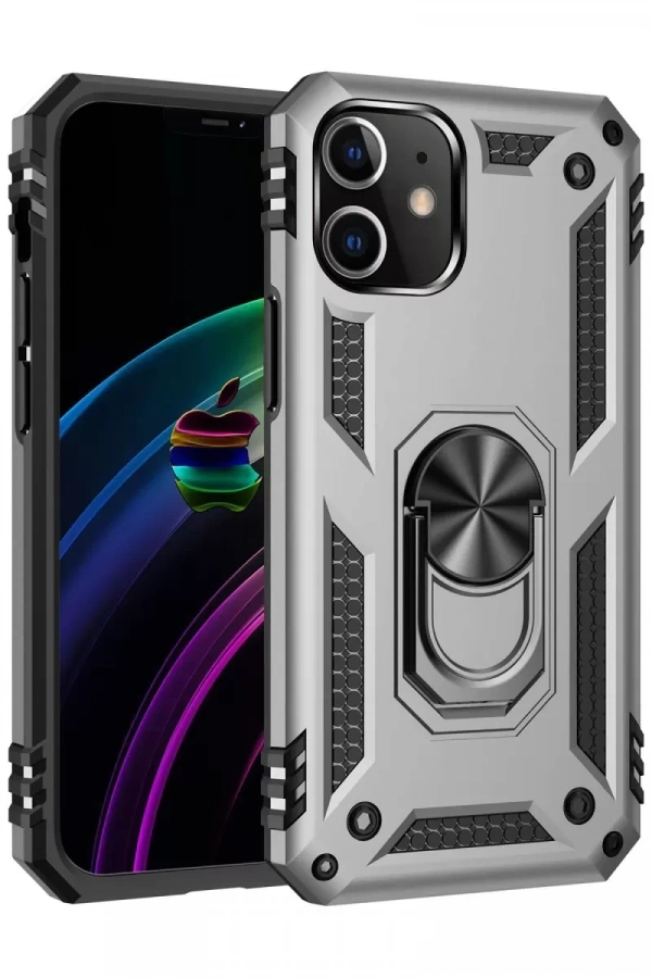 Apple iPhone 12 Mini Kılıf Sofya Yüzüklü Silikon Kapak - Gümüş