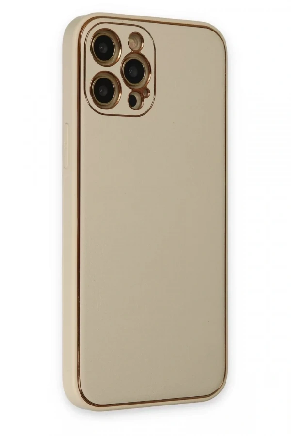 Apple iPhone 12 Pro Kılıf Coco Deri Silikon Kapak - Gold