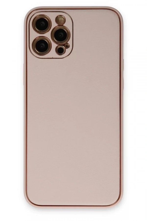 Apple iPhone 12 Pro Kılıf Coco Deri Silikon Kapak - Pudra