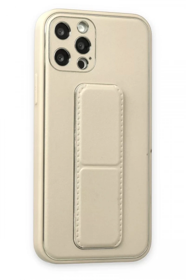 Apple iPhone 12 Pro Kılıf Coco Deri Standlı Kapak - Beyaz