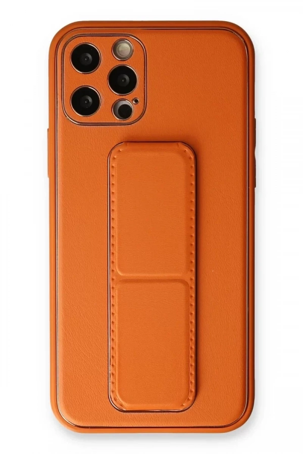Apple iPhone 12 Pro Kılıf Coco Deri Standlı Kapak - Turuncu