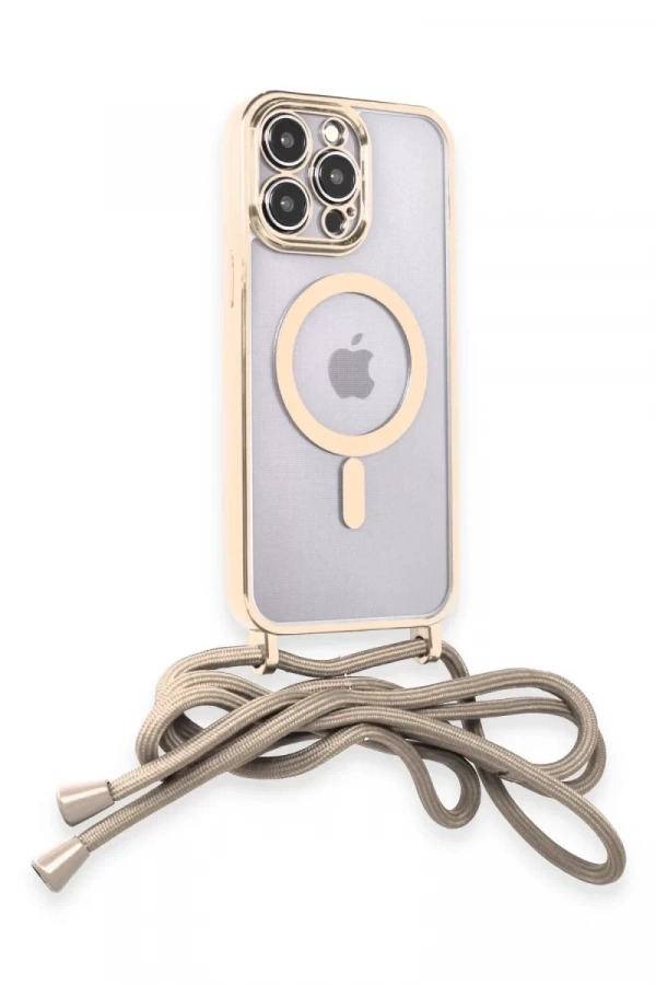 Apple iPhone 12 Pro Kılıf Divo Lazer Askılı Magsafe Kapak - Gold