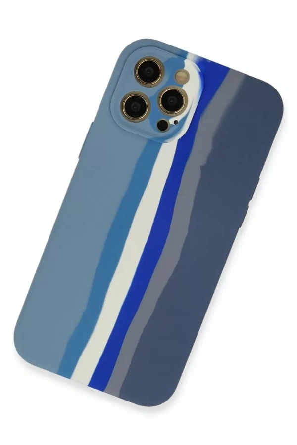Apple iPhone 12 Pro Kılıf Ebruli Lansman Silikon - Mavi-Gri