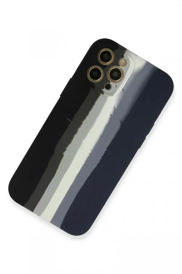 Apple iPhone 12 Pro Kılıf Ebruli Lansman Silikon - Siyah-Lacivert