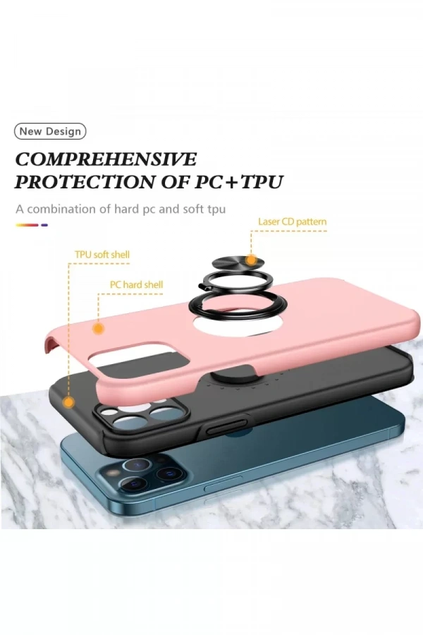 Apple iPhone 12 Pro Kılıf Elit Yüzüklü Kapak - Pembe