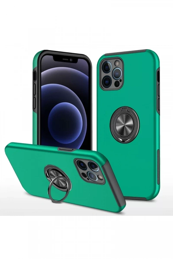 Apple iPhone 12 Pro Kılıf Elit Yüzüklü Kapak - Yeşil