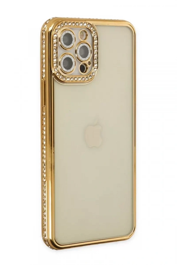 Apple iPhone 12 Pro Kılıf Joke Taşlı Silikon - Gold