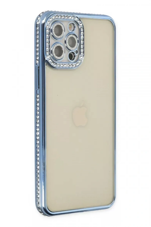 Apple iPhone 12 Pro Kılıf Joke Taşlı Silikon - Mavi
