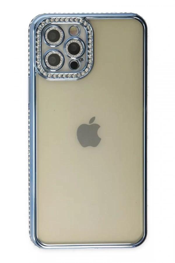 Apple iPhone 12 Pro Kılıf Joke Taşlı Silikon - Mavi