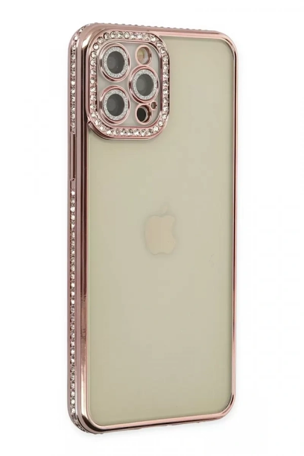 Apple iPhone 12 Pro Kılıf Joke Taşlı Silikon - Pembe