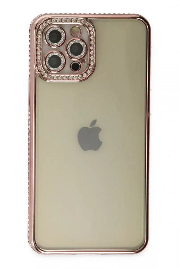 Apple iPhone 12 Pro Kılıf Joke Taşlı Silikon - Pembe