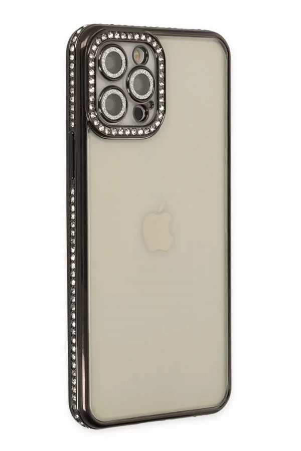 Apple iPhone 12 Pro Kılıf Joke Taşlı Silikon - Siyah