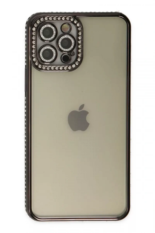 Apple iPhone 12 Pro Kılıf Joke Taşlı Silikon - Siyah