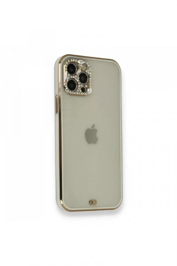 Apple iPhone 12 Pro Kılıf Liva Taşlı Silikon - Beyaz