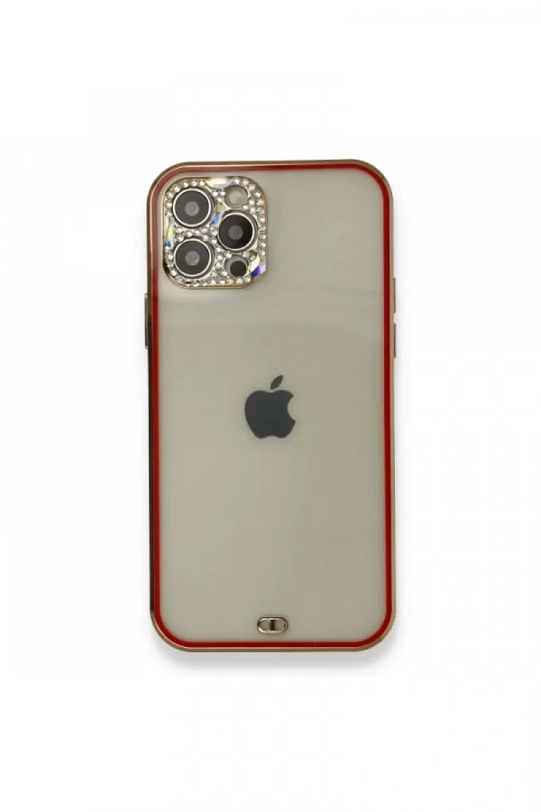 Apple iPhone 12 Pro Kılıf Liva Taşlı Silikon - Kırmızı