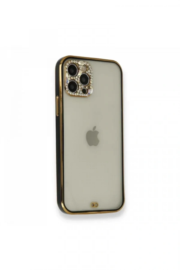 Apple iPhone 12 Pro Kılıf Liva Taşlı Silikon - Siyah