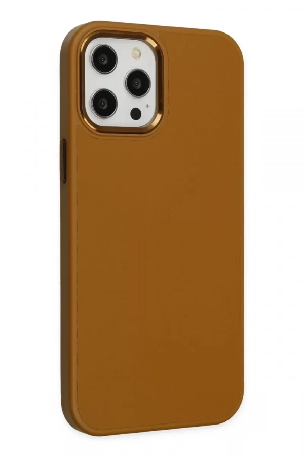 Apple iPhone 12 Pro Max Kılıf Asya Deri Silikon - Kahverengi