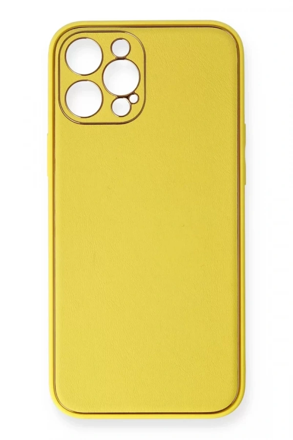 Apple iPhone 12 Pro Max Kılıf Coco Deri Silikon Kapak - Sarı