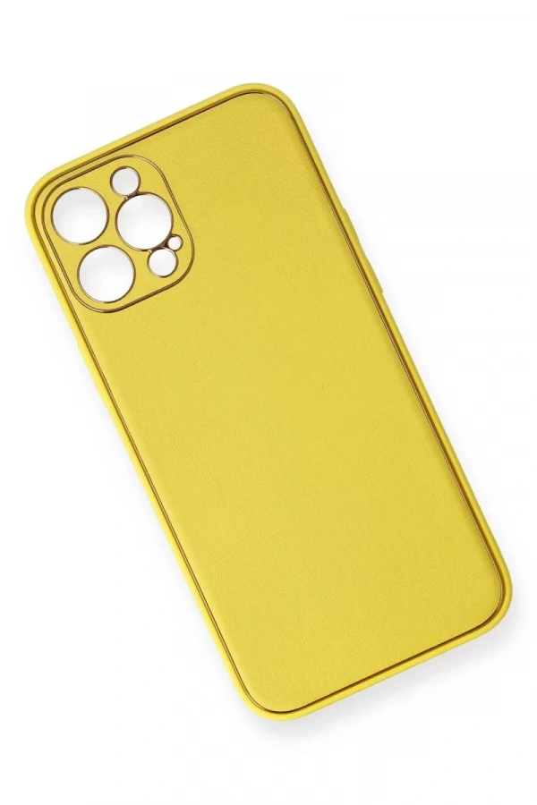Apple iPhone 12 Pro Max Kılıf Coco Deri Silikon Kapak - Sarı
