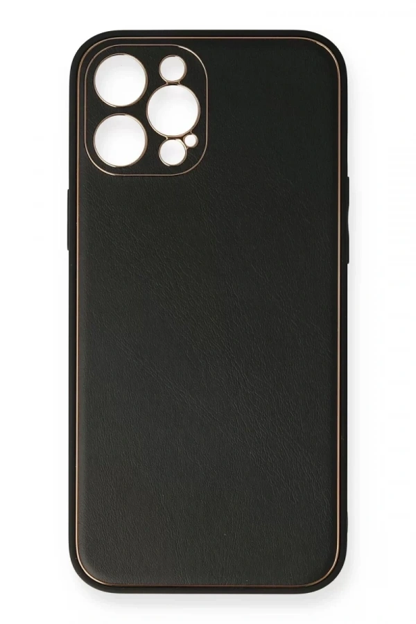 Apple iPhone 12 Pro Max Kılıf Coco Deri Silikon Kapak - Siyah