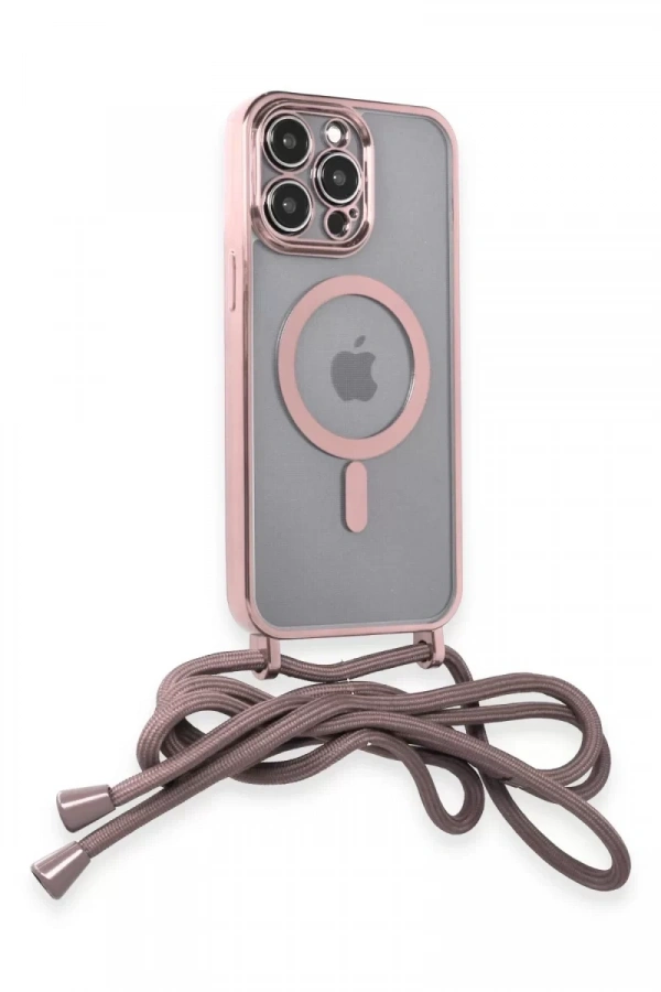 Apple iPhone 12 Pro Max Kılıf Divo Lazer Askılı Magsafe Kapak - Pembe