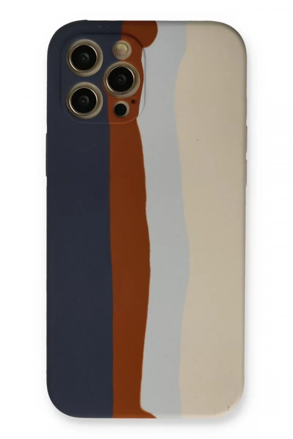 Apple iPhone 12 Pro Max Kılıf Ebruli Lansman Silikon - Lacivert-Krem