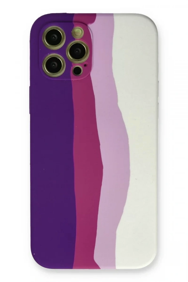 Apple iPhone 12 Pro Max Kılıf Ebruli Lansman Silikon - Mor-Beyaz