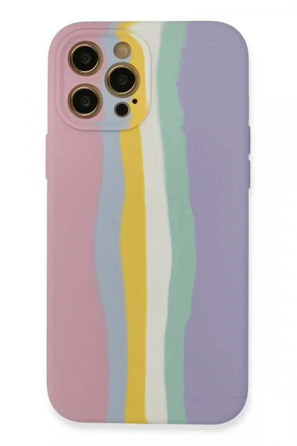 Apple iPhone 12 Pro Max Kılıf Ebruli Lansman Silikon - Pembe-Lila