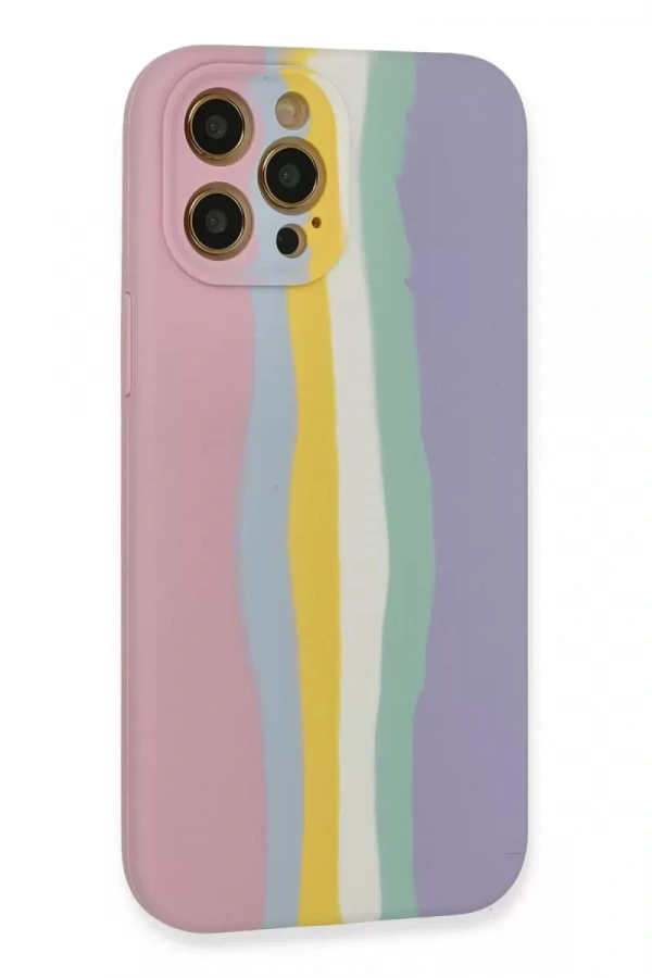 Apple iPhone 12 Pro Max Kılıf Ebruli Lansman Silikon - Pembe-Lila