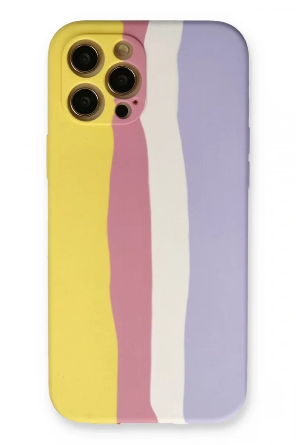 Apple iPhone 12 Pro Max Kılıf Ebruli Lansman Silikon - Sarı-Mavi