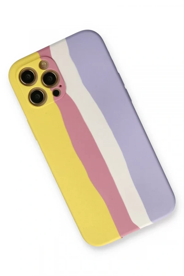 Apple iPhone 12 Pro Max Kılıf Ebruli Lansman Silikon - Sarı-Mavi