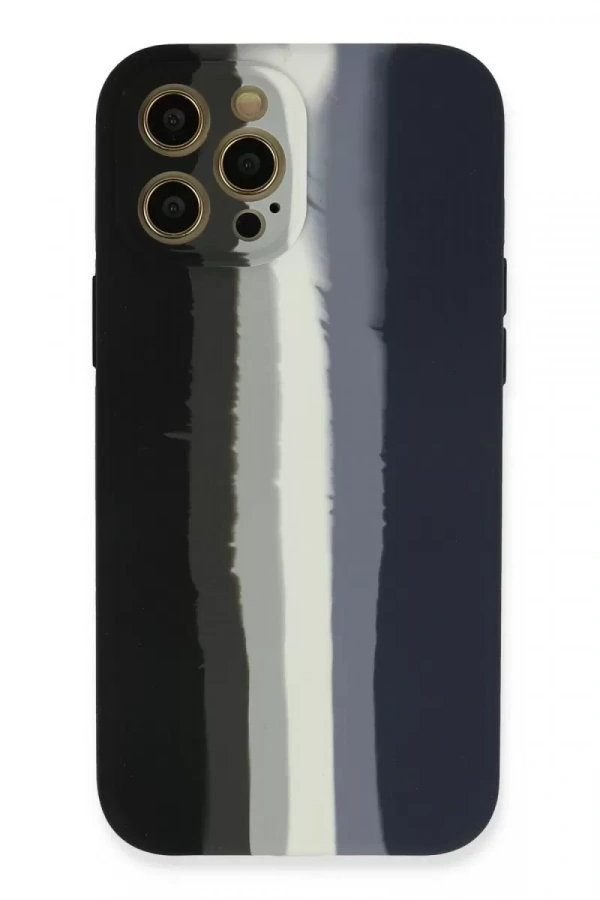 Apple iPhone 12 Pro Max Kılıf Ebruli Lansman Silikon - Siyah-Lacivert