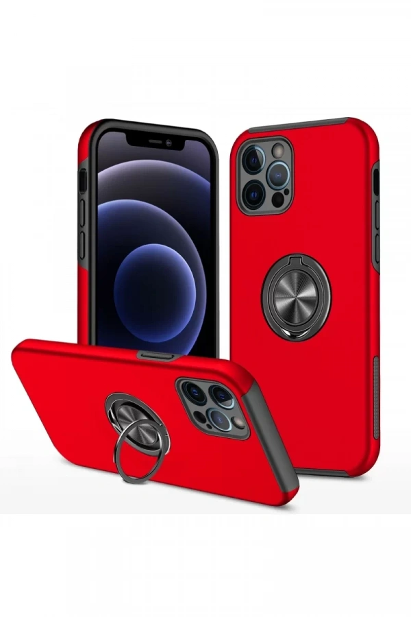 Apple iPhone 12 Pro Max Kılıf Elit Yüzüklü Kapak - Kırmızı