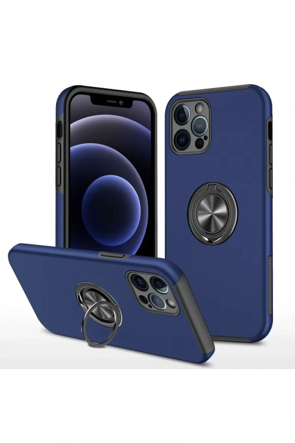 Apple iPhone 12 Pro Max Kılıf Elit Yüzüklü Kapak - Lacivert