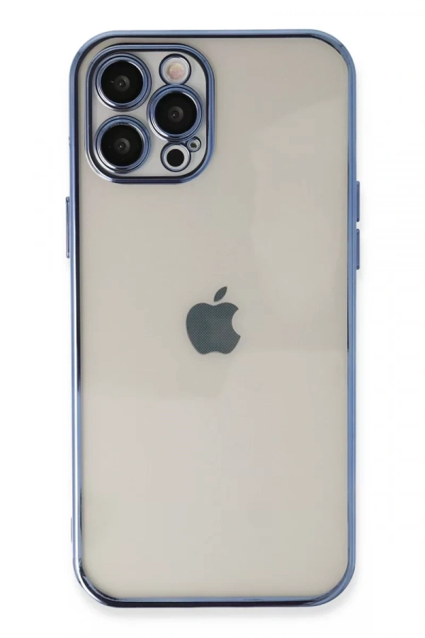 Apple iPhone 12 Pro Max Kılıf Lensli Silikon - Açık Mavi