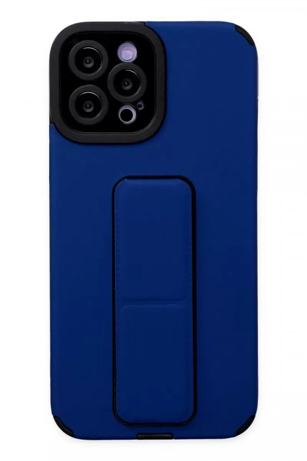Apple iPhone 12 Pro Max Kılıf Mega Standlı Silikon - Mavi