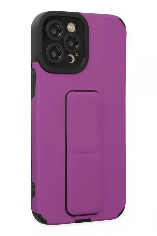 Apple iPhone 12 Pro Max Kılıf Mega Standlı Silikon - Mor