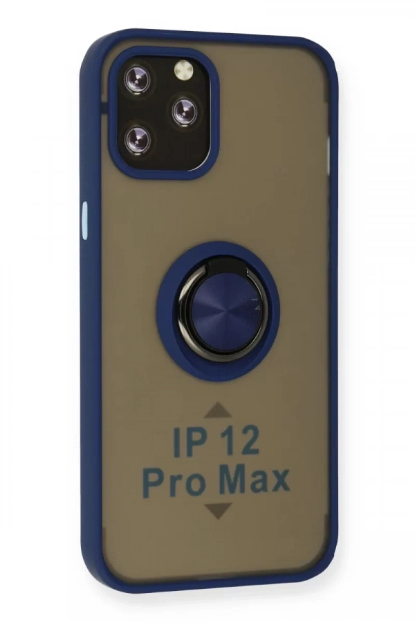 Apple iPhone 12 Pro Max Kılıf Montreal Yüzüklü Silikon Kapak - Lacivert