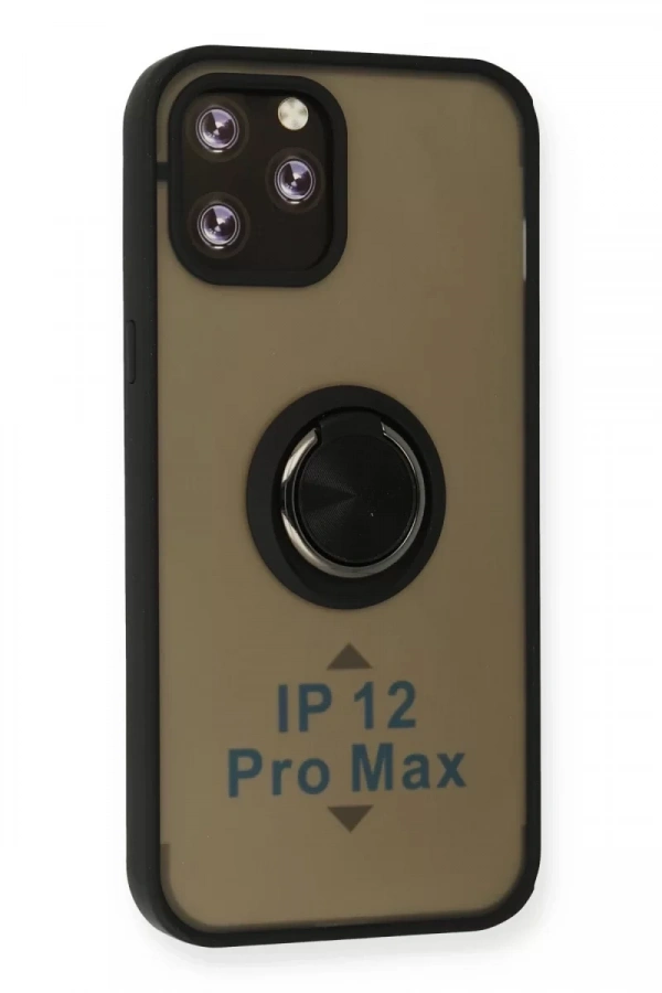 Apple iPhone 12 Pro Max Kılıf Montreal Yüzüklü Silikon Kapak - Siyah