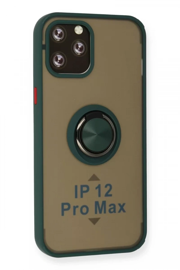 Apple iPhone 12 Pro Max Kılıf Montreal Yüzüklü Silikon Kapak - Yeşil