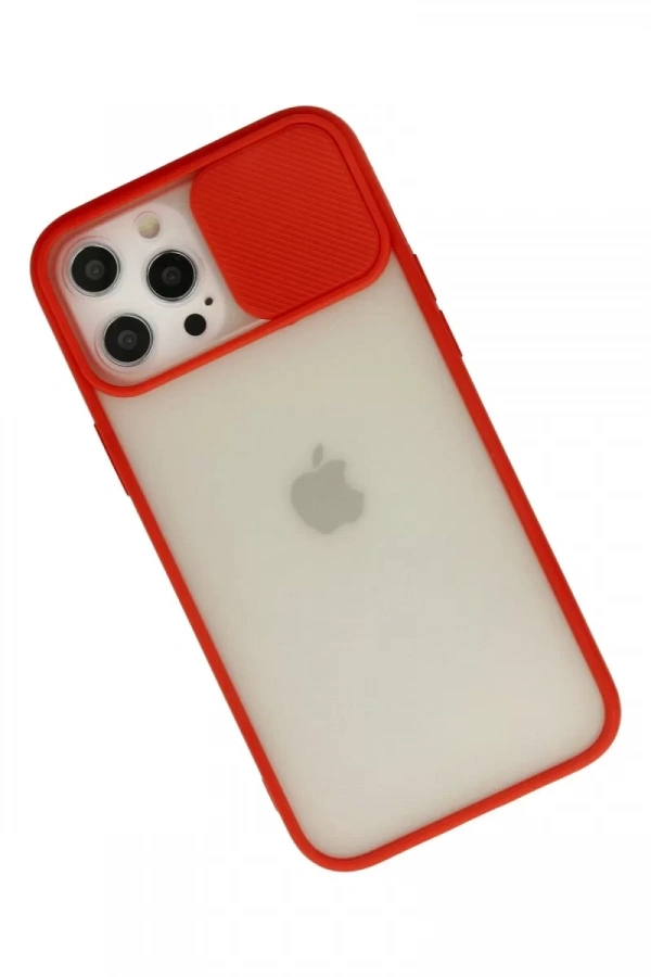 Apple iPhone 12 Pro Max Kılıf Palm Buzlu Kamera Sürgülü Silikon - Kırmızı