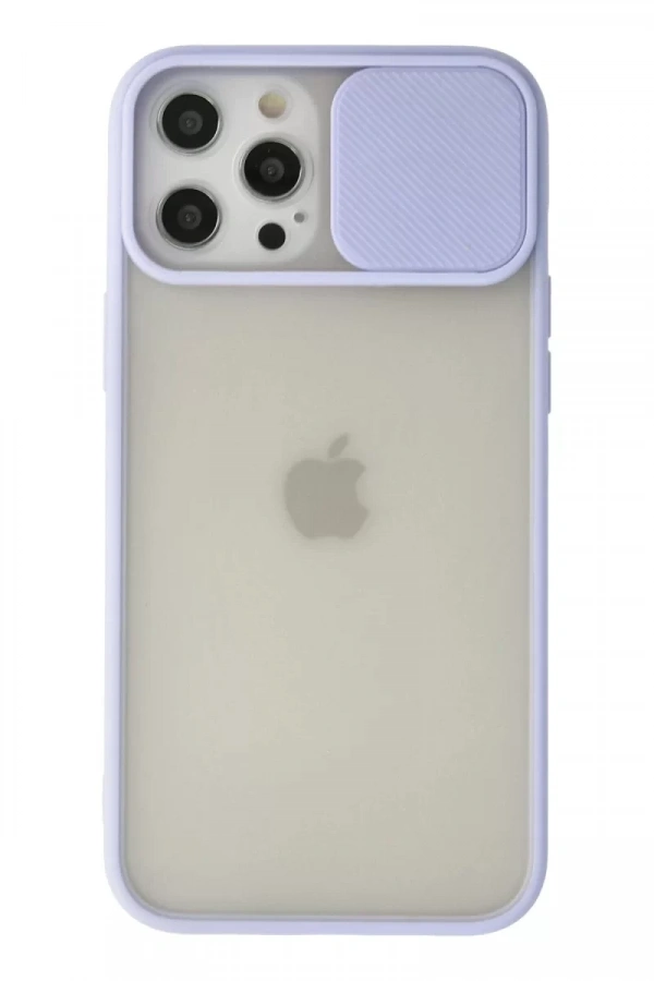 Apple iPhone 12 Pro Max Kılıf Palm Buzlu Kamera Sürgülü Silikon - Lila