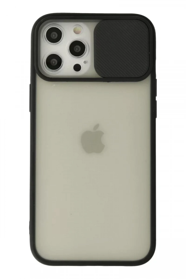 Apple iPhone 12 Pro Max Kılıf Palm Buzlu Kamera Sürgülü Silikon - Siyah