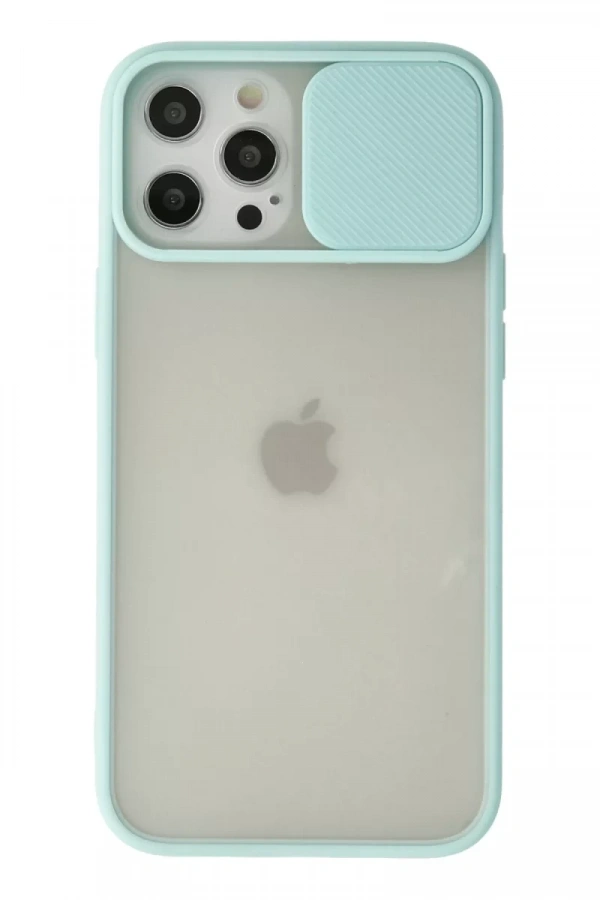 Apple iPhone 12 Pro Max Kılıf Palm Buzlu Kamera Sürgülü Silikon - Turkuaz