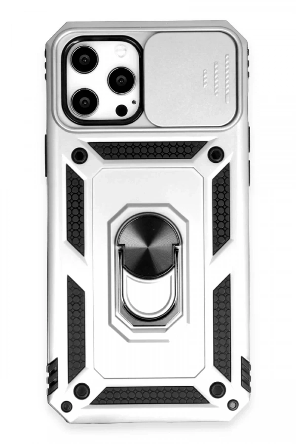 Apple iPhone 12 Pro Max Kılıf Pars Lens Yüzüklü Silikon - Gümüş