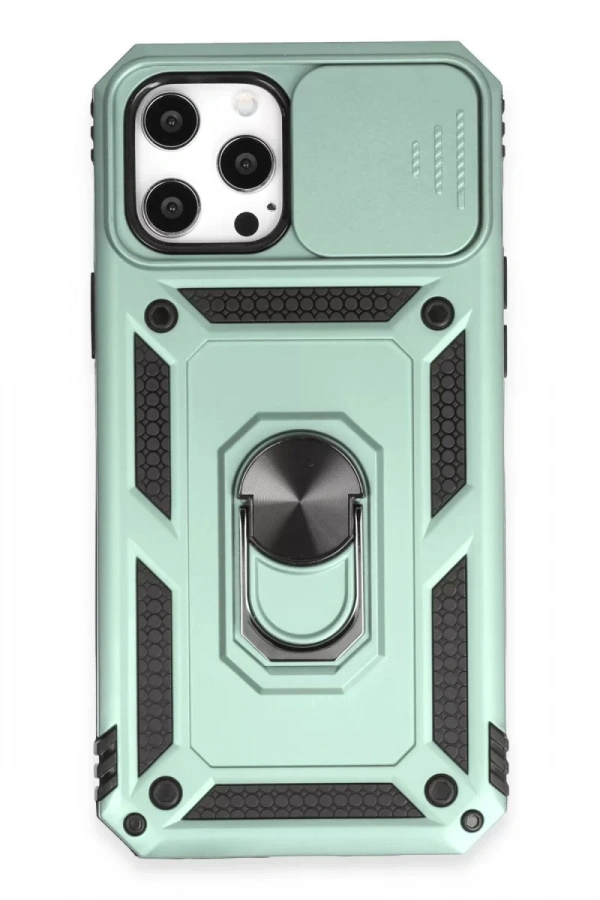 Apple iPhone 12 Pro Max Kılıf Pars Lens Yüzüklü Silikon - Yeşil