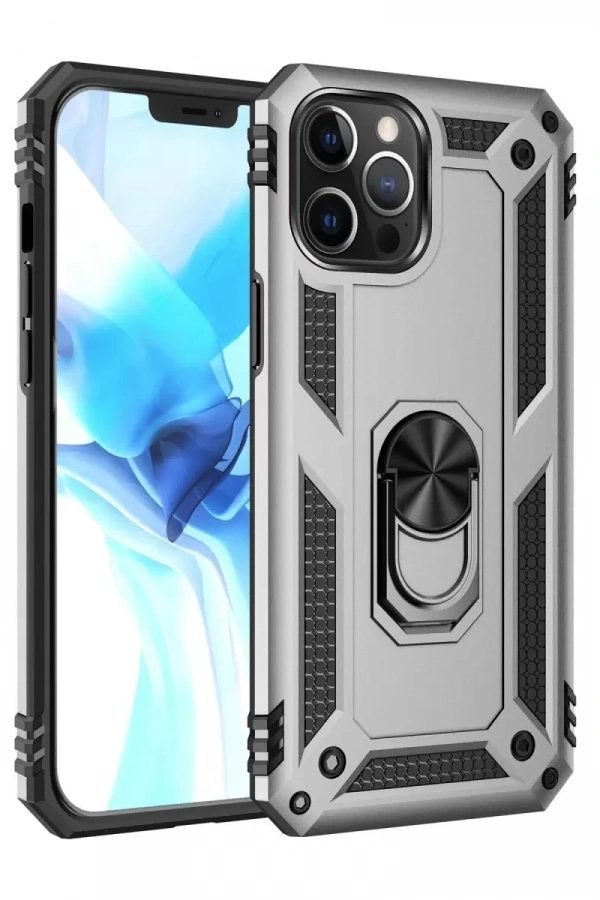 Apple iPhone 12 Pro Max Kılıf Sofya Yüzüklü Silikon Kapak - Gümüş