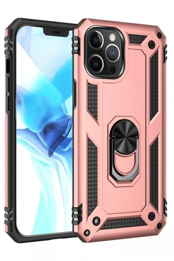 Apple iPhone 12 Pro Max Kılıf Sofya Yüzüklü Silikon Kapak - Rose
