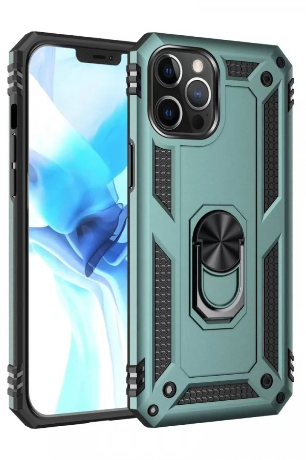 Apple iPhone 12 Pro Max Kılıf Sofya Yüzüklü Silikon Kapak - Yeşil