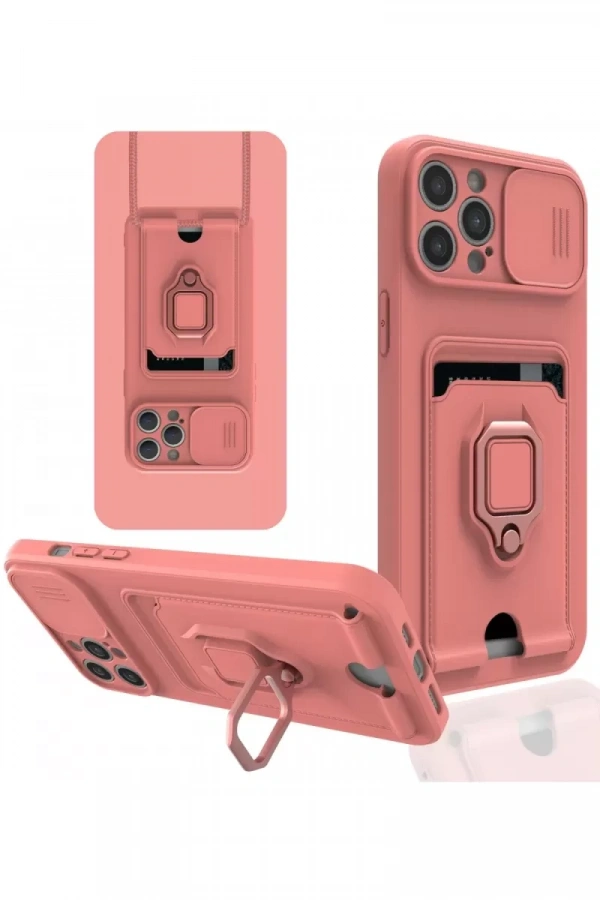 Apple iPhone 12 Pro Max Kılıf Zuma Kartvizitli Yüzüklü Silikon - Pembe